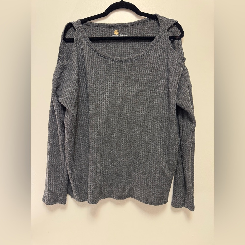 Carhartt Women's Charcoal Crew Neck Cold Shoulder Sweater Waffle